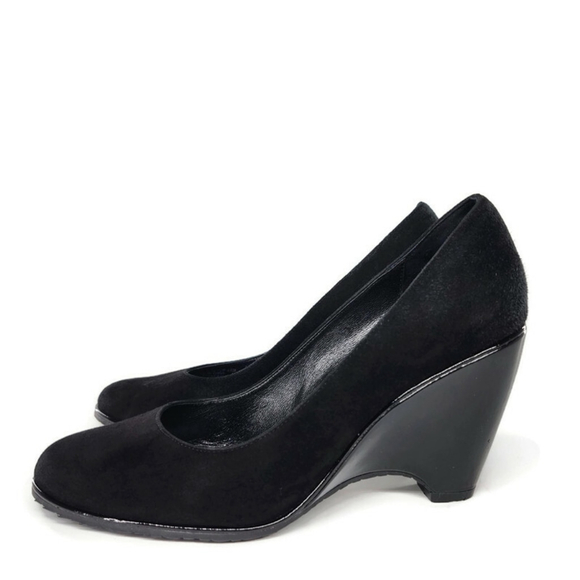 Cole Haan Air Black Suede Patent Leather Wrapped Wedge Heel Pumps - Picture 5 of 11